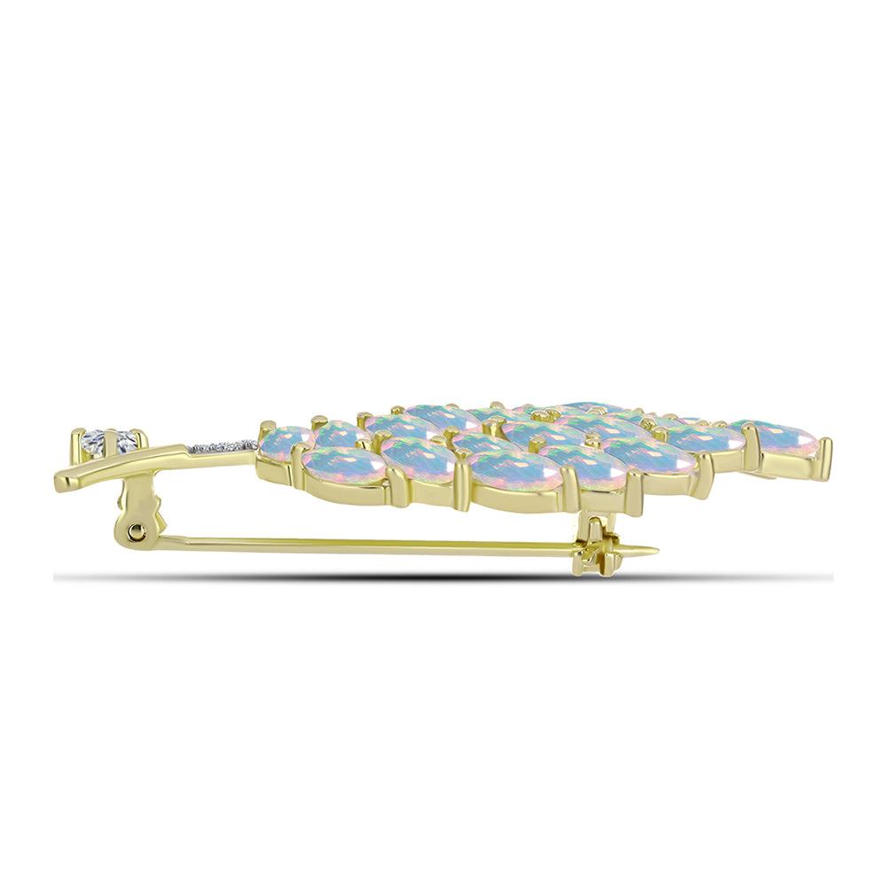 Goldplattierte Silberbrosche mit Welo-Opal und weißem Topas