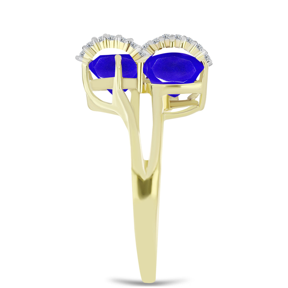 Goldplattierter Silberring mit blauem Achat und weißem Topas