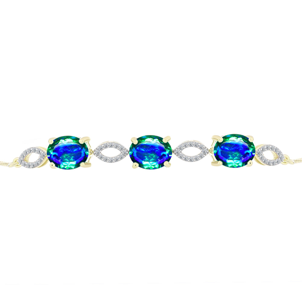 Goldplattiertes Silberarmband mit Pfauenquarz und weißem Topas