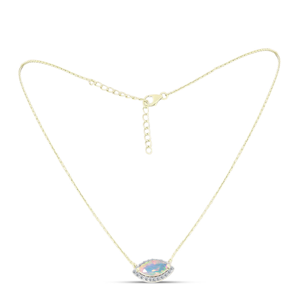 Goldplattierte Silberhalskette mit Welo-Opal und weißem Topas
