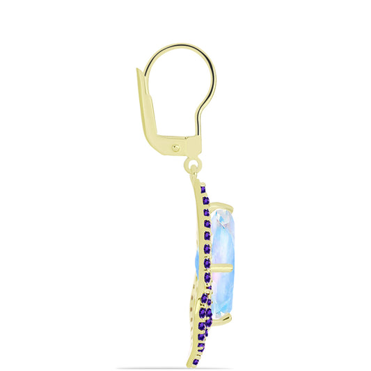 Goldplattierte Silberohrringe mit Regenbogenmondstein und marokkanischem Amethyst