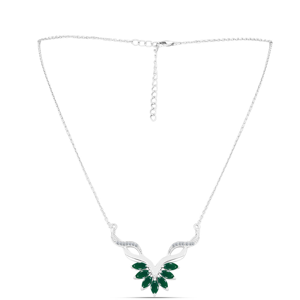 Silberhalskette mit grünem Chalcedon und weißem Topas