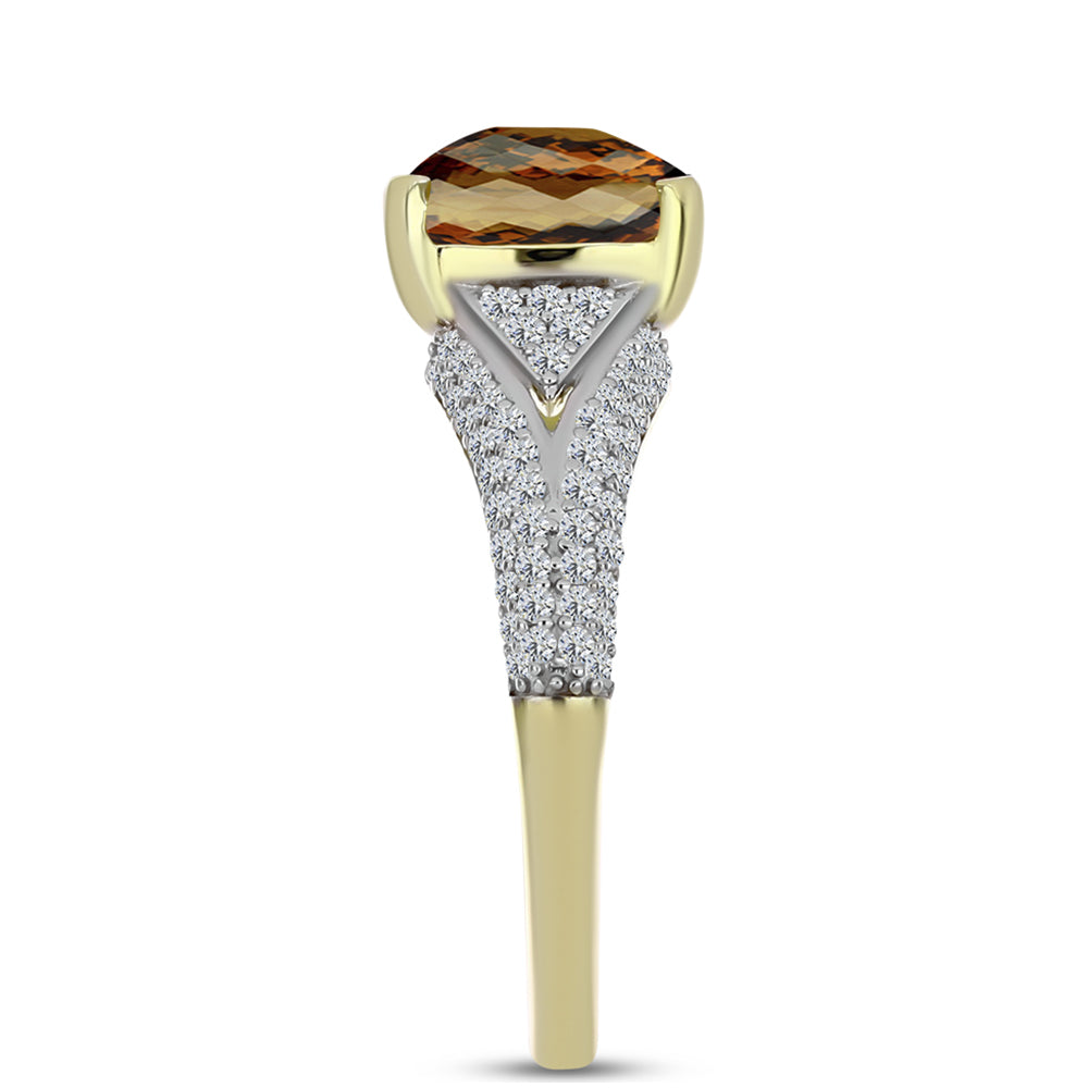 Goldplattierter Silberring mit Cognac-Quarz und weißem Topas