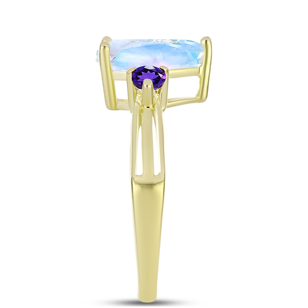 Goldplattierter Silberring mit Regenbogenmondstein und marokkanischem Amethyst