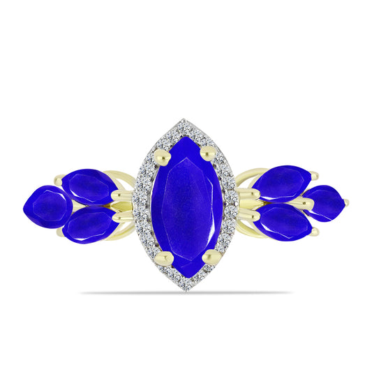 Goldplattierter Silberring mit blauem Achat und weißem Topas