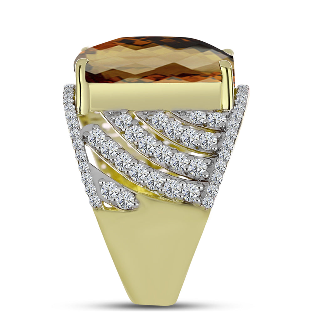 Goldplattierter Silberring mit Cognac-Quarz und weißem Topas