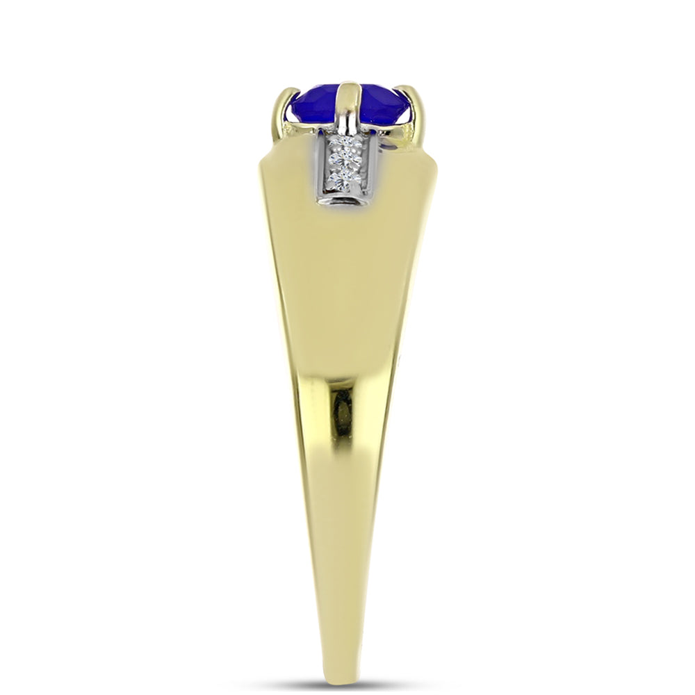 Goldplattierter Silberring mit blauem Achat und weißem Topas