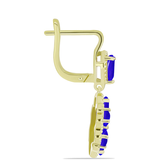 Goldplattierte Silberohrringe mit blauem Achat und weißem Topas