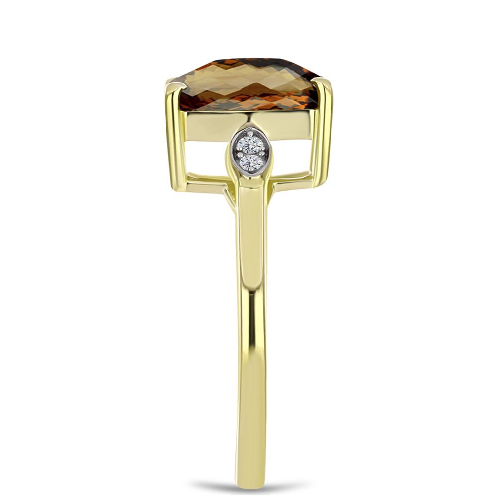 Goldplattierter Silberring mit Cognac-Quarz und weißem Topas