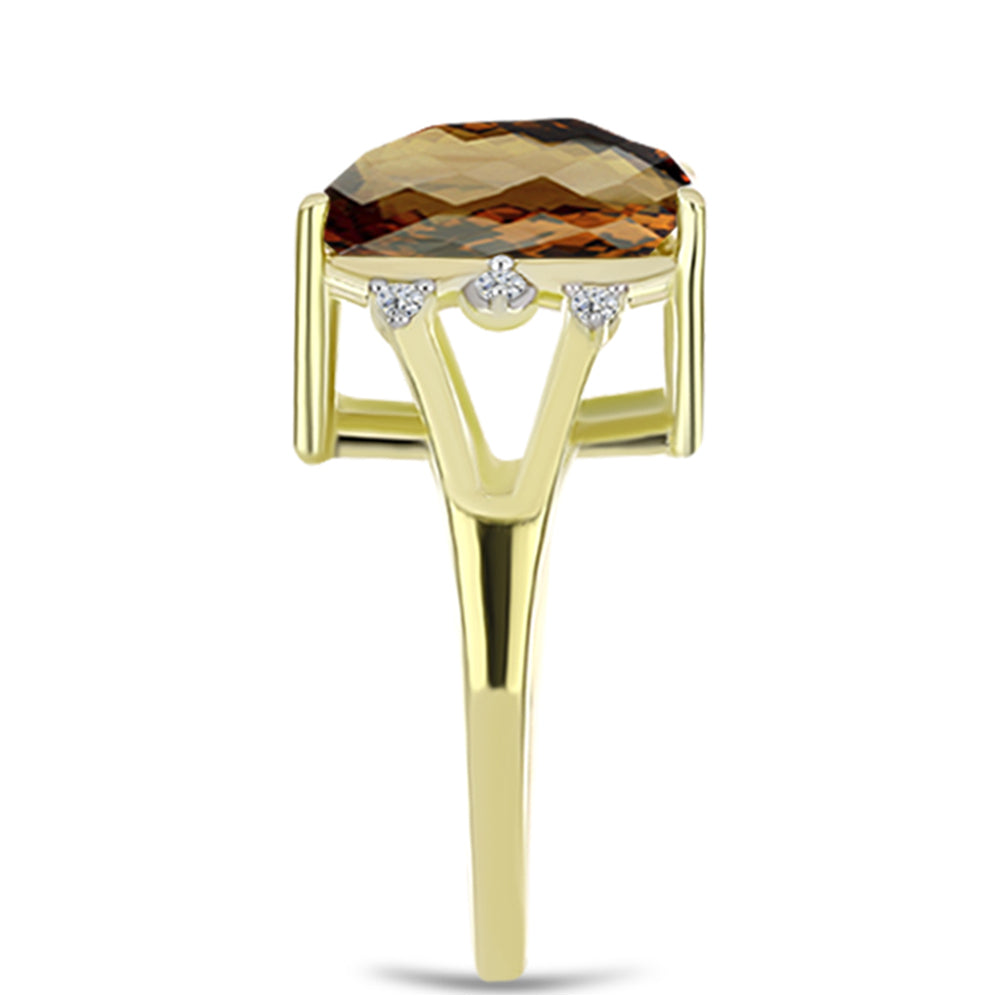 Goldplattierter Silberring mit Cognac-Quarz und weißem Topas