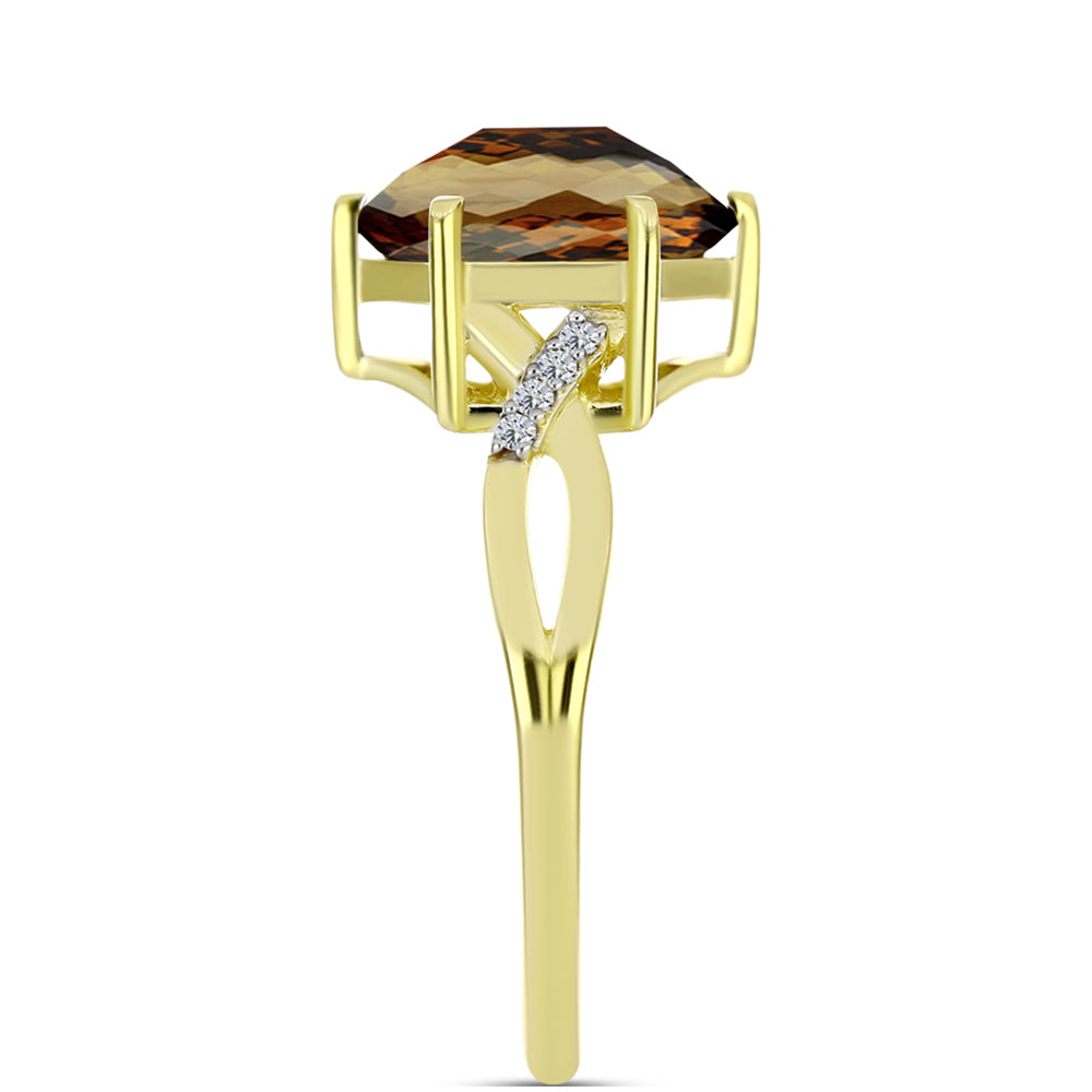 Goldplattierter Silberring mit Cognac-Quarz und weißem Topas