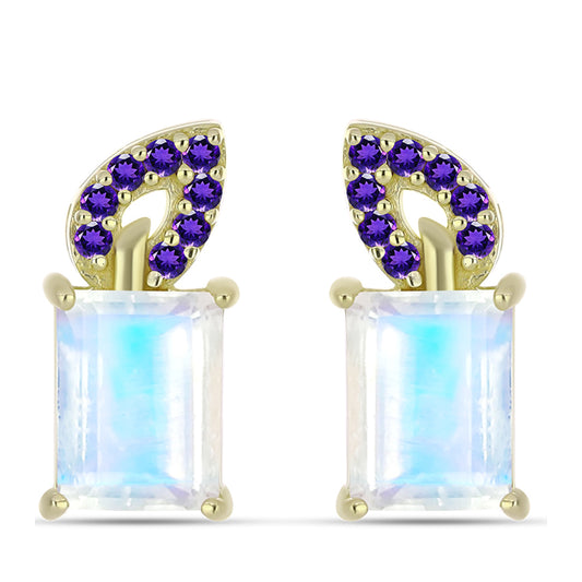 Goldplattierte Silberohrringe mit Regenbogenmondstein und marokkanischem Amethyst