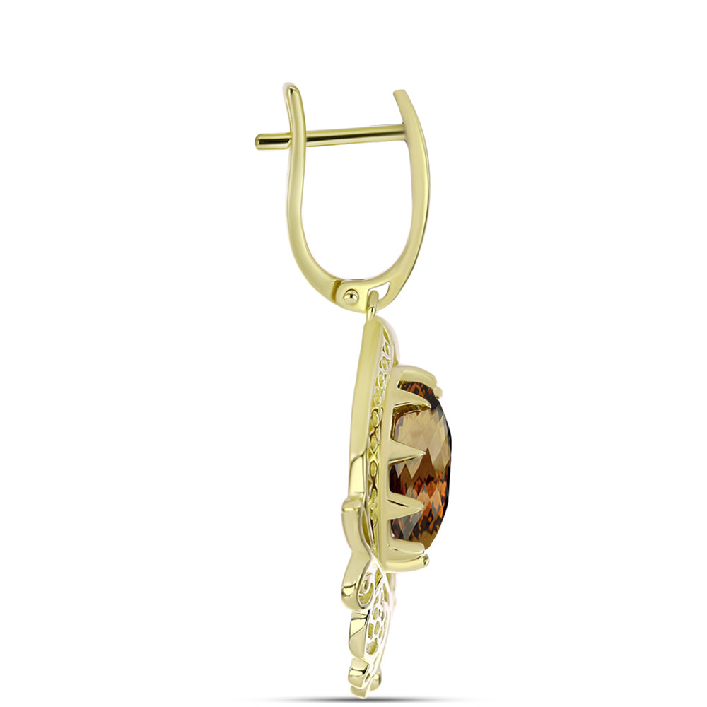 Goldplattierte Silberohrringe mit Cognac-Quarz