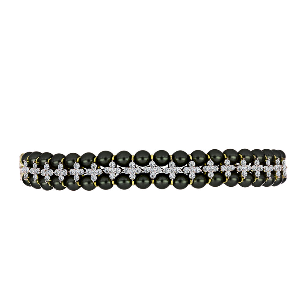 Goldplattiertes Silberarmband mit Tahitigrüne-Illusion Süßwasserperle und weißem Topas