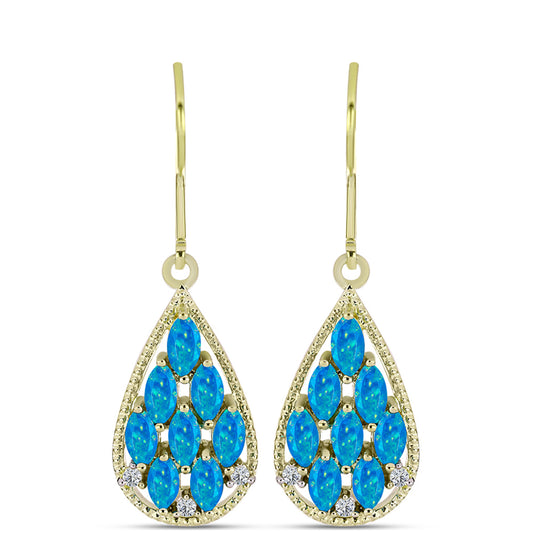 Goldplattierte Silberohrringe mit äthiopischem Paraiba-Blauopal und weißem Topas