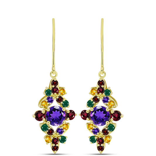 Goldplattierte Silberohrringe mit marokkanischem Amethyst und Rhodolith aus Moatize