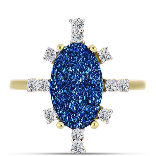 Goldplattierter Silberring mit blauer Druse und weißem Topas