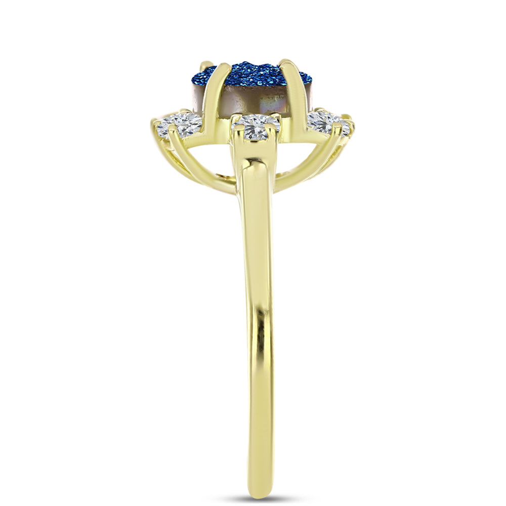 Goldplattierter Silberring mit blauer Druse und weißem Topas