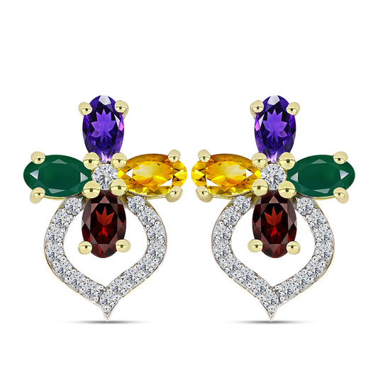 Goldplattierte Silberohrringe mit marokkanischem Amethyst und Zitrin aus dem Ural