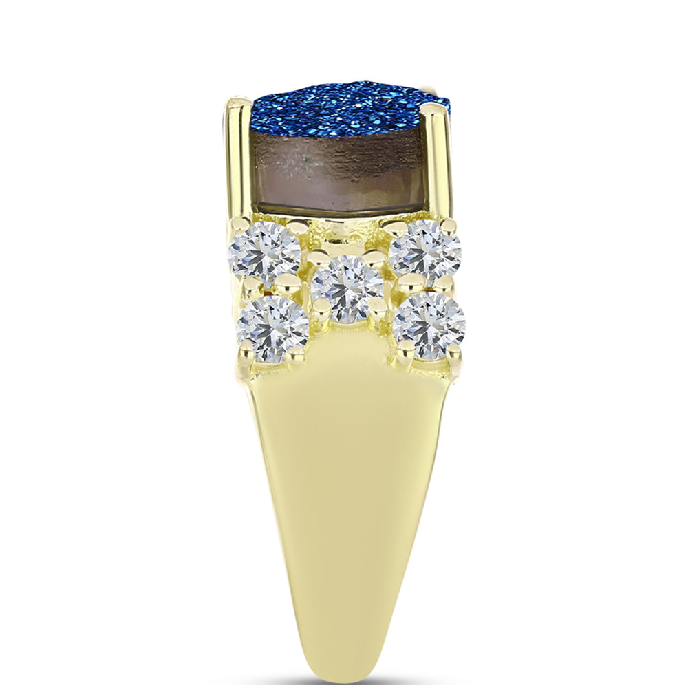 Goldplattierter Silberring mit blauer Druse und weißem Topas