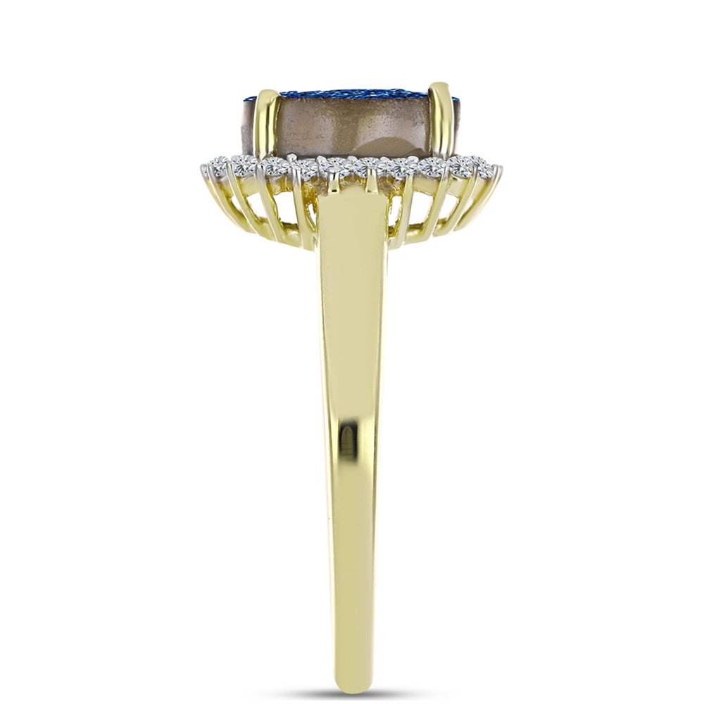 Goldplattierter Silberring mit blauer Druse und weißem Topas