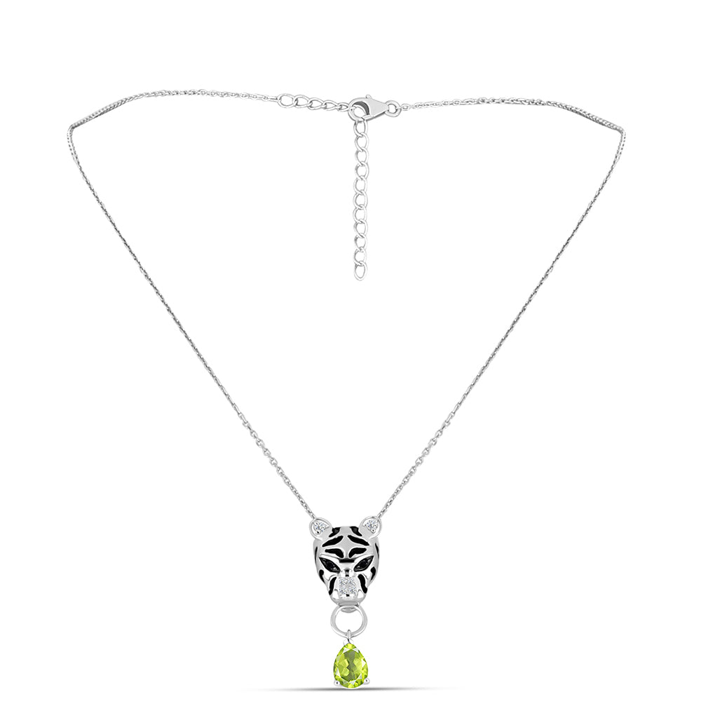Silberhalskette mit Peridot aus Changbai und schwarzem Spinell
