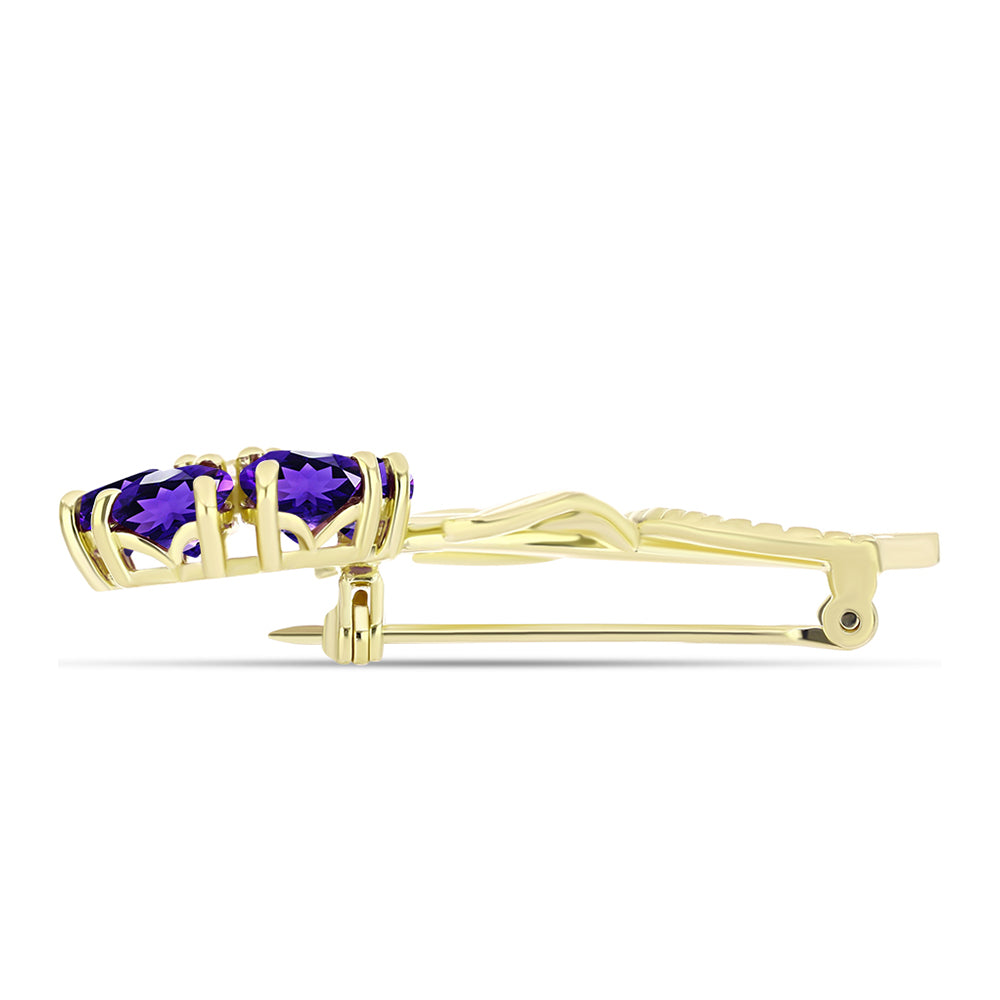 Goldplattierte Silberbrosche mit marokkanischem Amethyst und weißem Topas