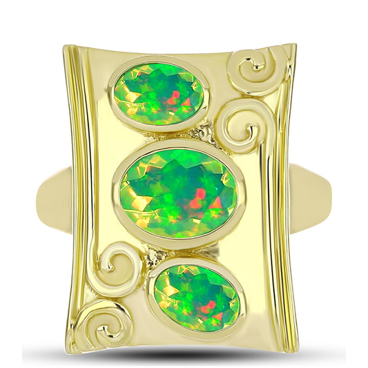 Goldplattierter Silberring mit grünem äthiopischem Opal aus Lega Dembi