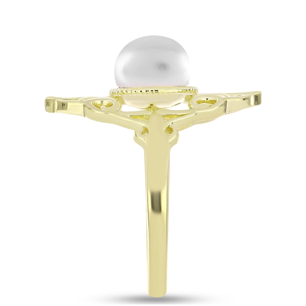 Goldplattierter Silberring mit weißer Süßwasserperle
