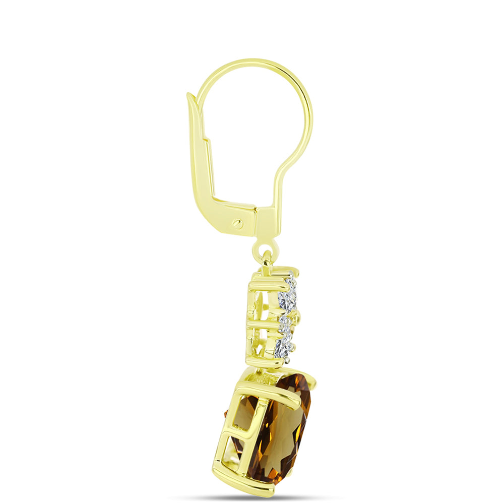 Goldplattierte Silberohrringe mit Cognac-Quarz und weißem Topas