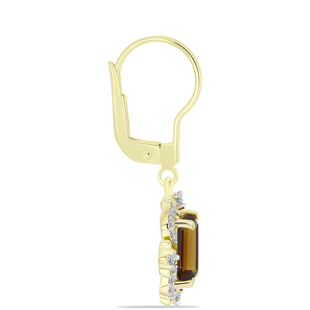 Goldplattierte Silberohrringe mit Cognac-Quarz und weißem Topas