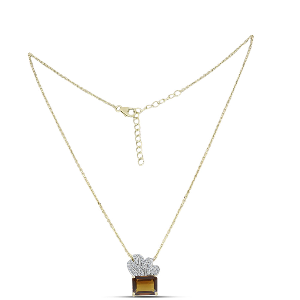 Goldplattierte Silberhalskette mit Cognac-Quarz und weißem Topas