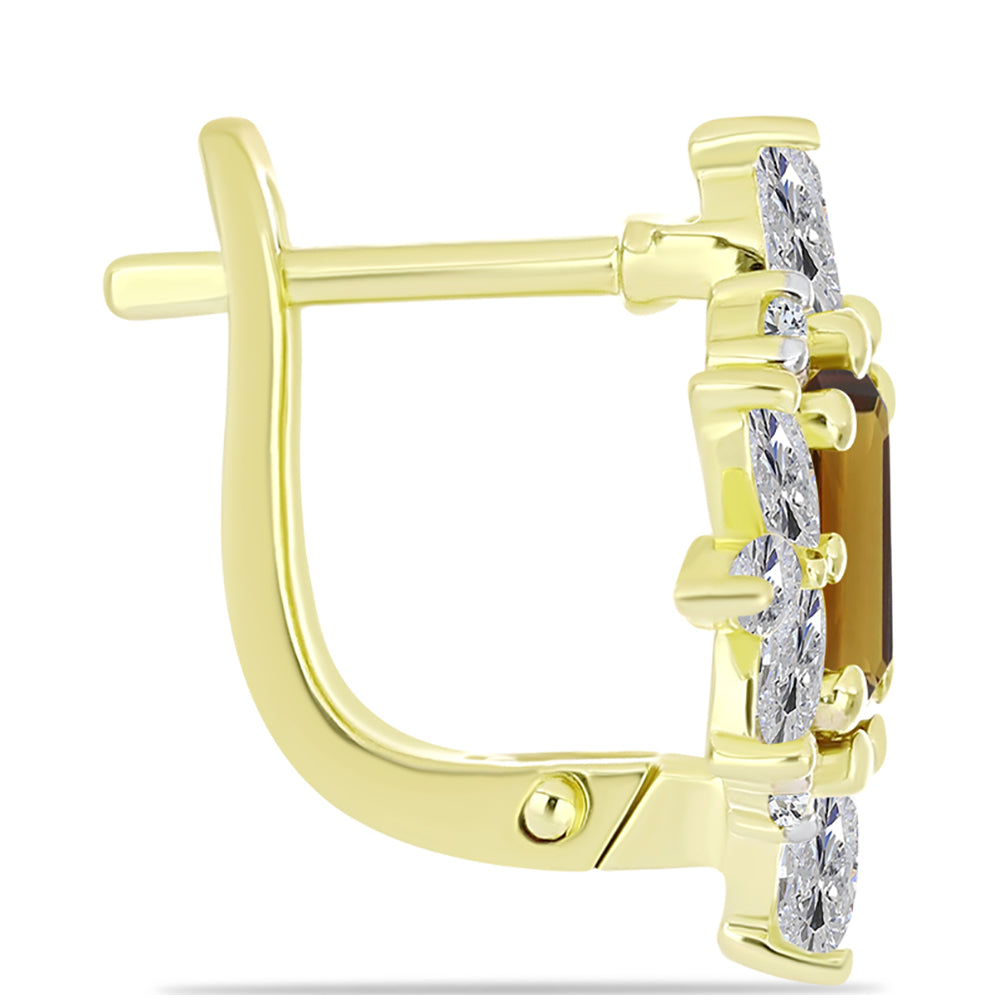 Goldplattierte Silberohrringe mit Cognac-Quarz und weißem Topas
