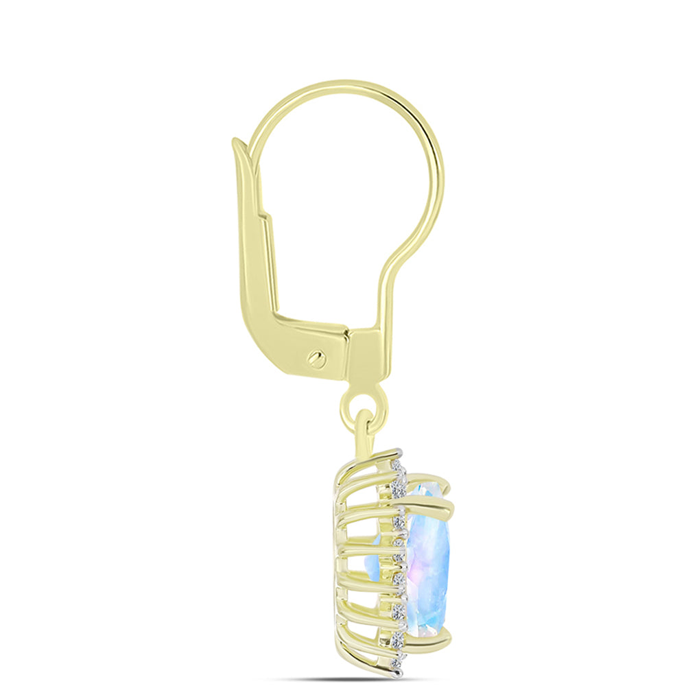 Goldplattierte Silberohrringe mit Regenbogenmondstein und weißem Topas