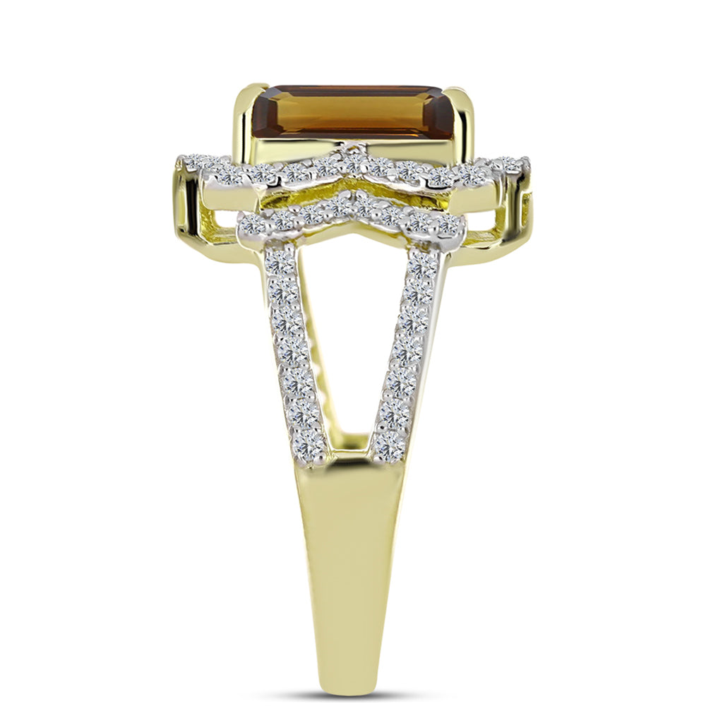 Goldplattierter Silberring mit Cognac-Quarz und weißem Topas