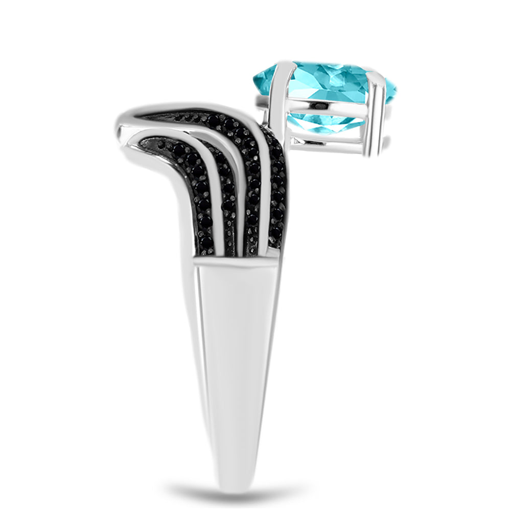 Silberring mit Paraiba Quarz und schwarzem Spinell