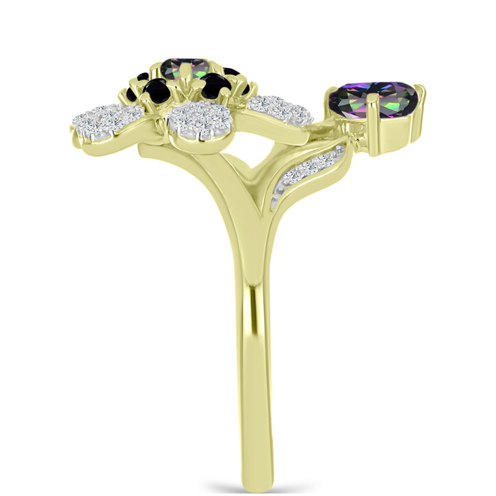 Goldplattierter Silberring mit mystischem Topas und schwarzem Spinell