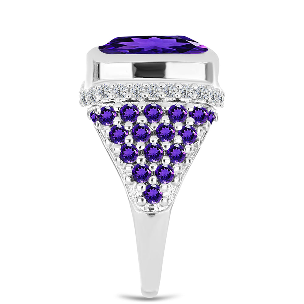 Silberring mit marokkanischem Amethyst und weißem Topas