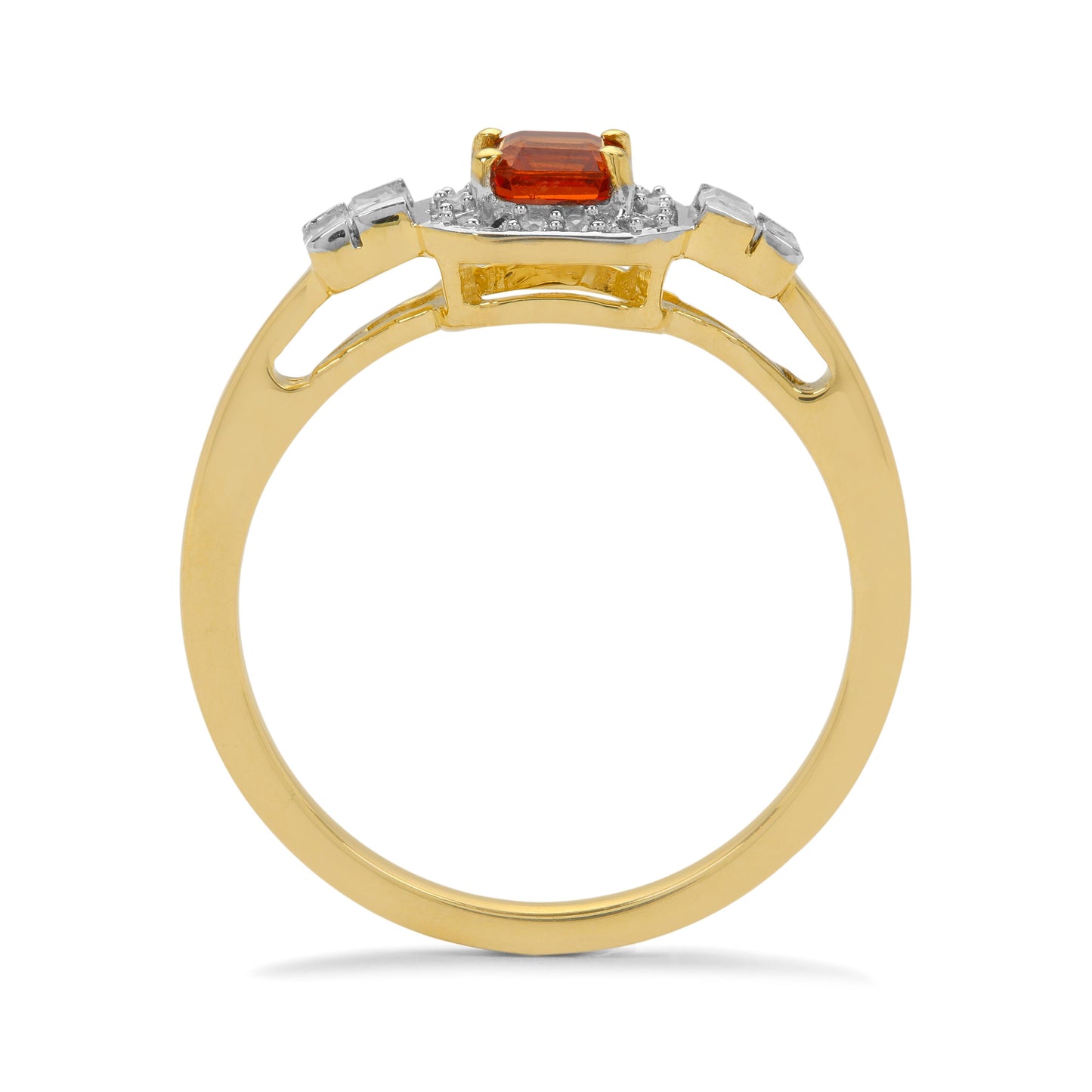 Goldring mit rotem Saphir und weißem Zirkon