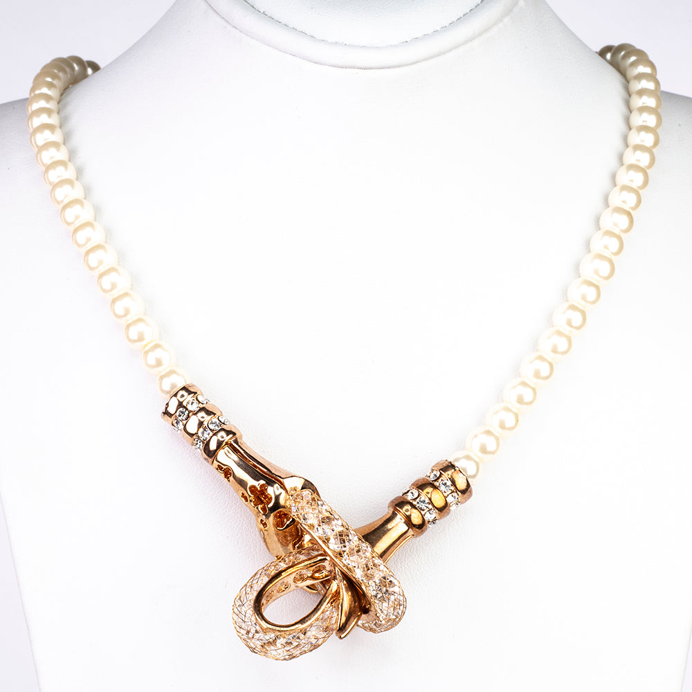 Schmuckgarnitur aus aus goldplattierter Legierung mit weißem Emporia® Kristall und Perle
