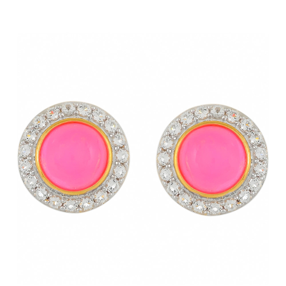 Goldplattierte Silberohrringe mit äthiopischem neon pink Opal und weißem Topas