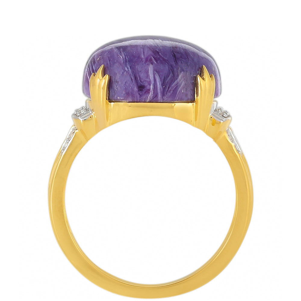 Goldplattierter Silberring mit Charoit und weißem Topas