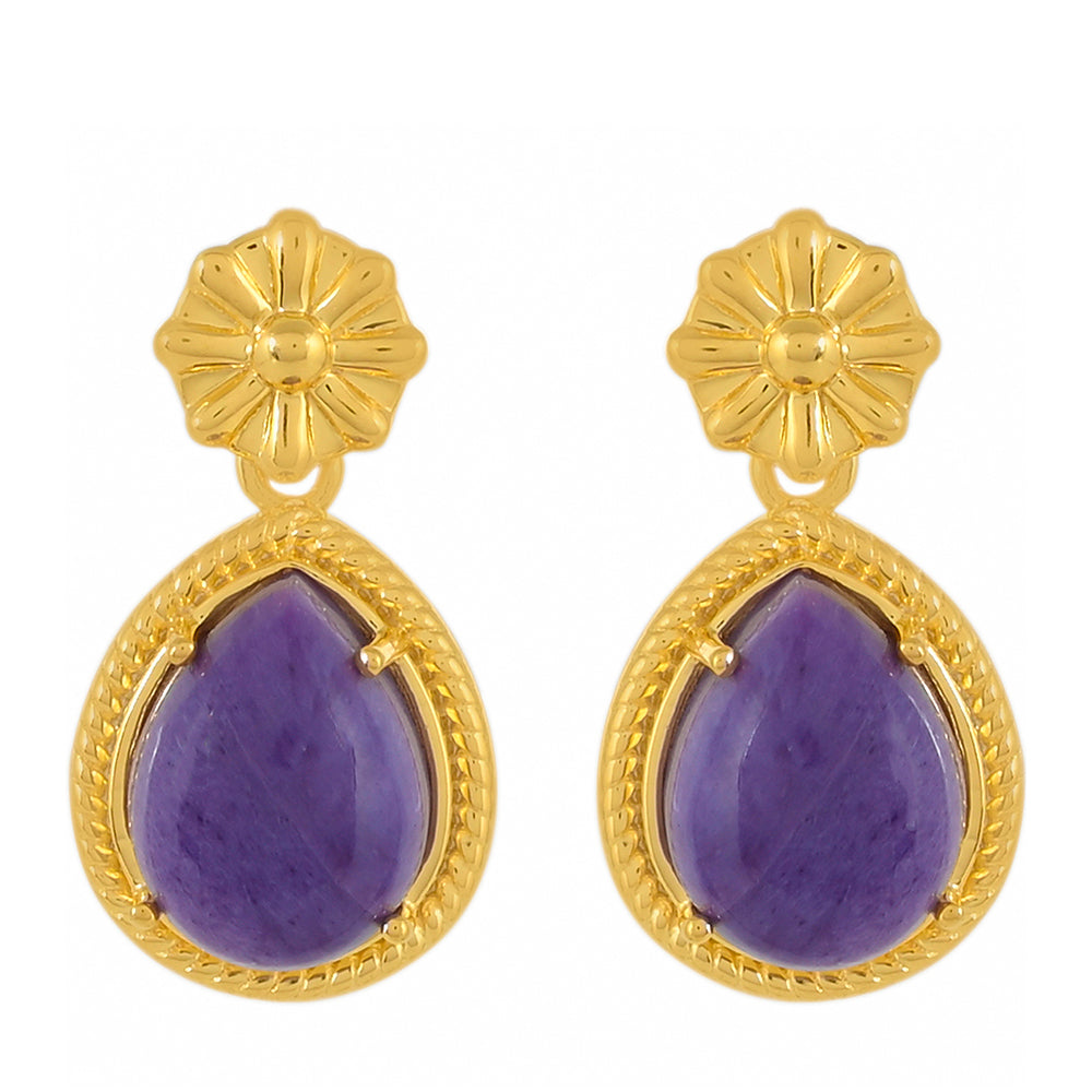 Goldplattierte Silberohrringe mit Charoit 1