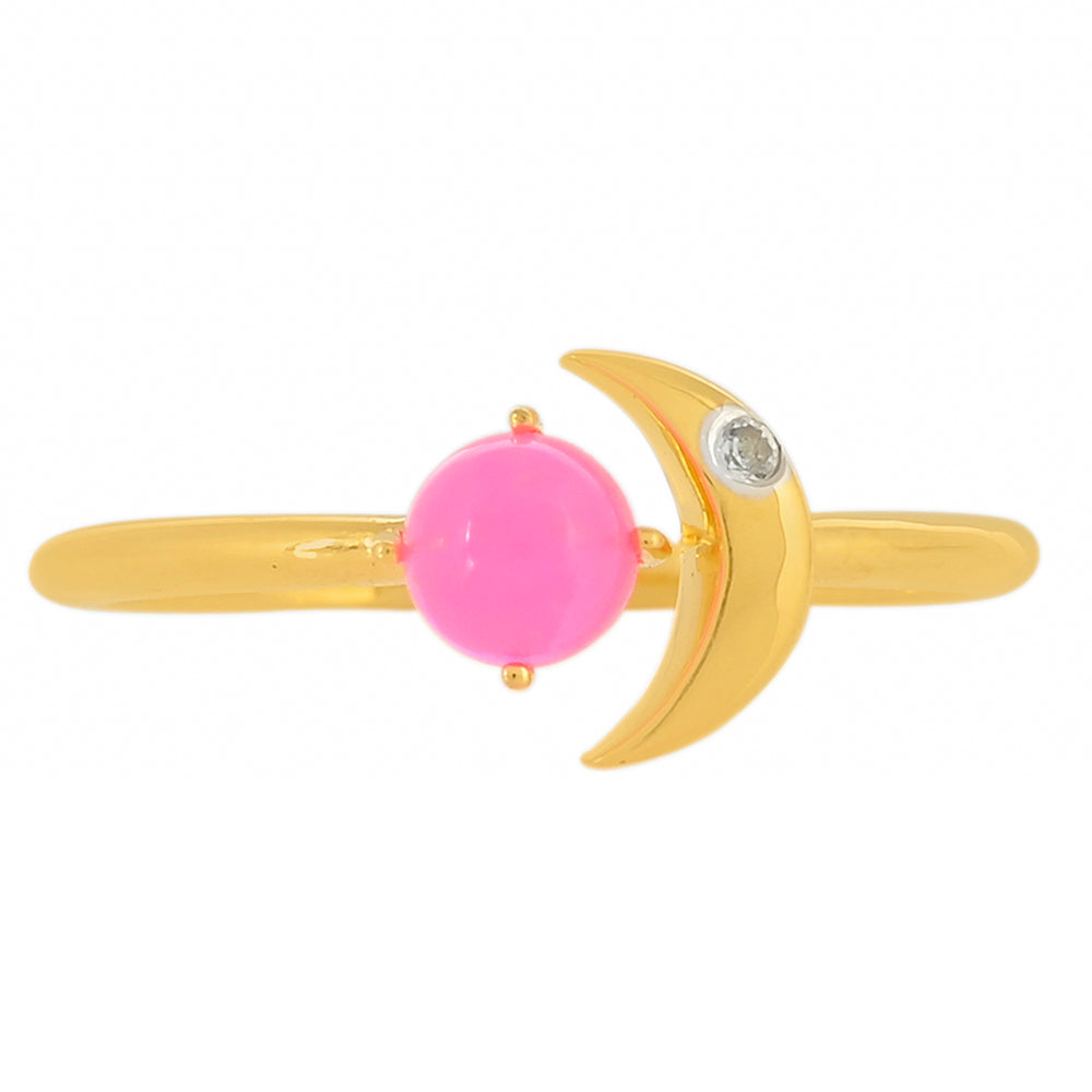 Goldplattierter Silberring mit äthiopischem neon pink Opal und weißem Topas 1