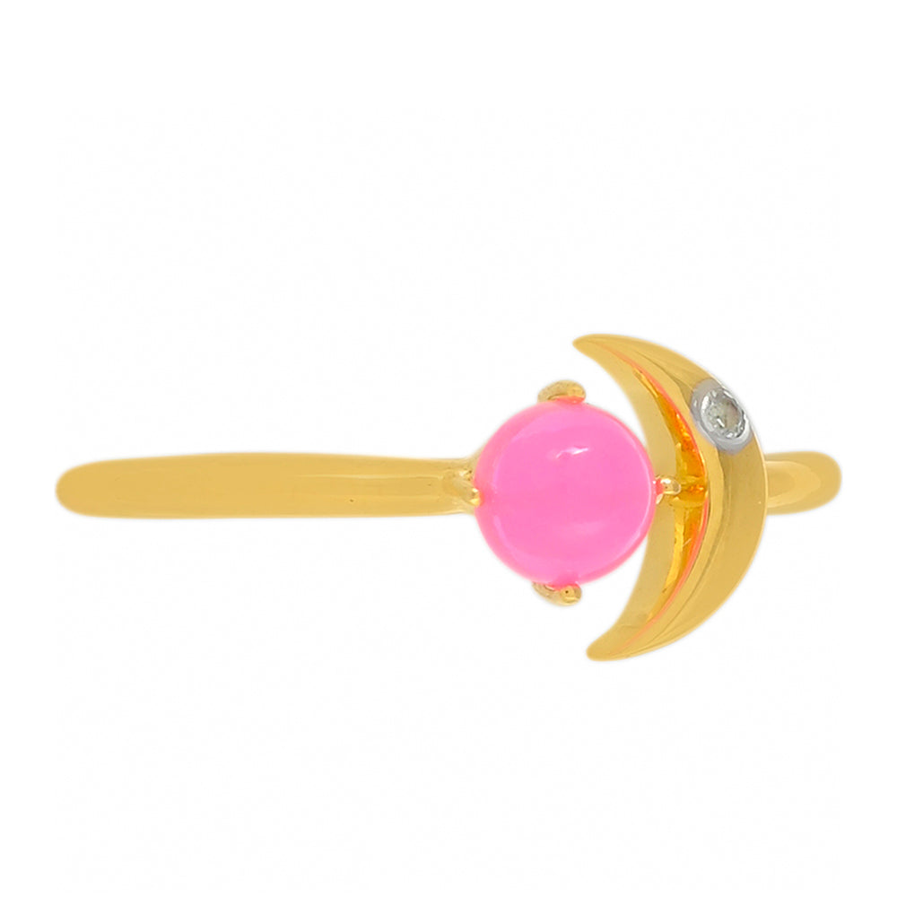 Goldplattierter Silberring mit äthiopischem neon pink Opal und weißem Topas 2