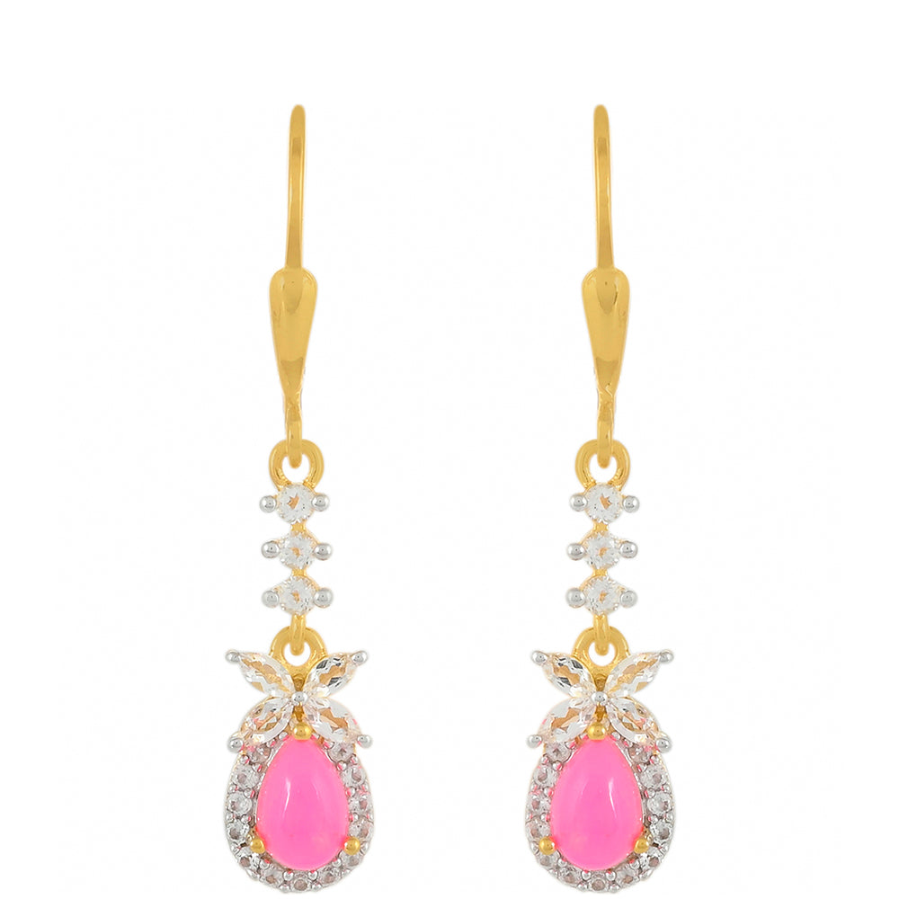 Goldplattierte Silberohrringe mit äthiopischem neon pink Opal und weißem Topas