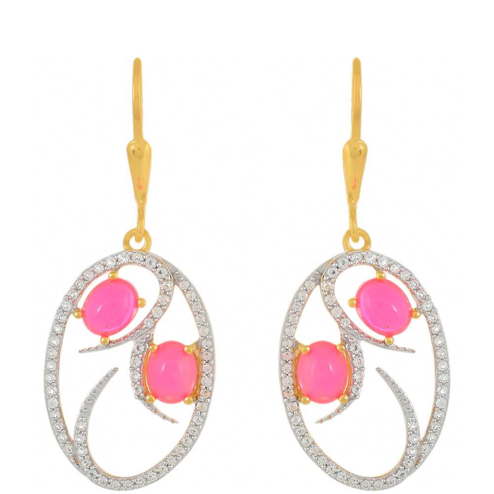 Goldplattierte Silberohrringe mit äthiopischem neon pink Opal und weißem Topas