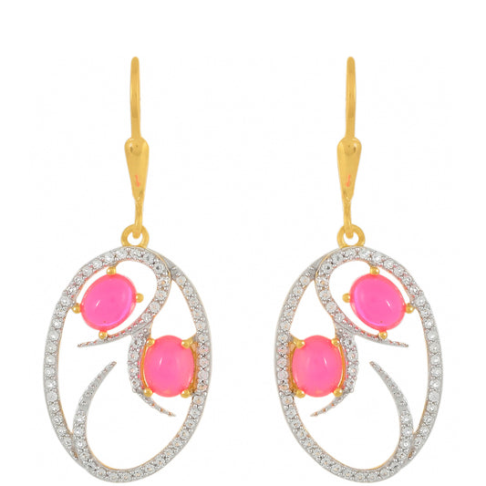 Goldplattierte Silberohrringe mit äthiopischem neon pink Opal und weißem Topas
