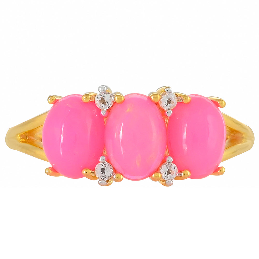 Goldplattierter Silberring mit äthiopischem neon pink Opal und weißem Topas 1