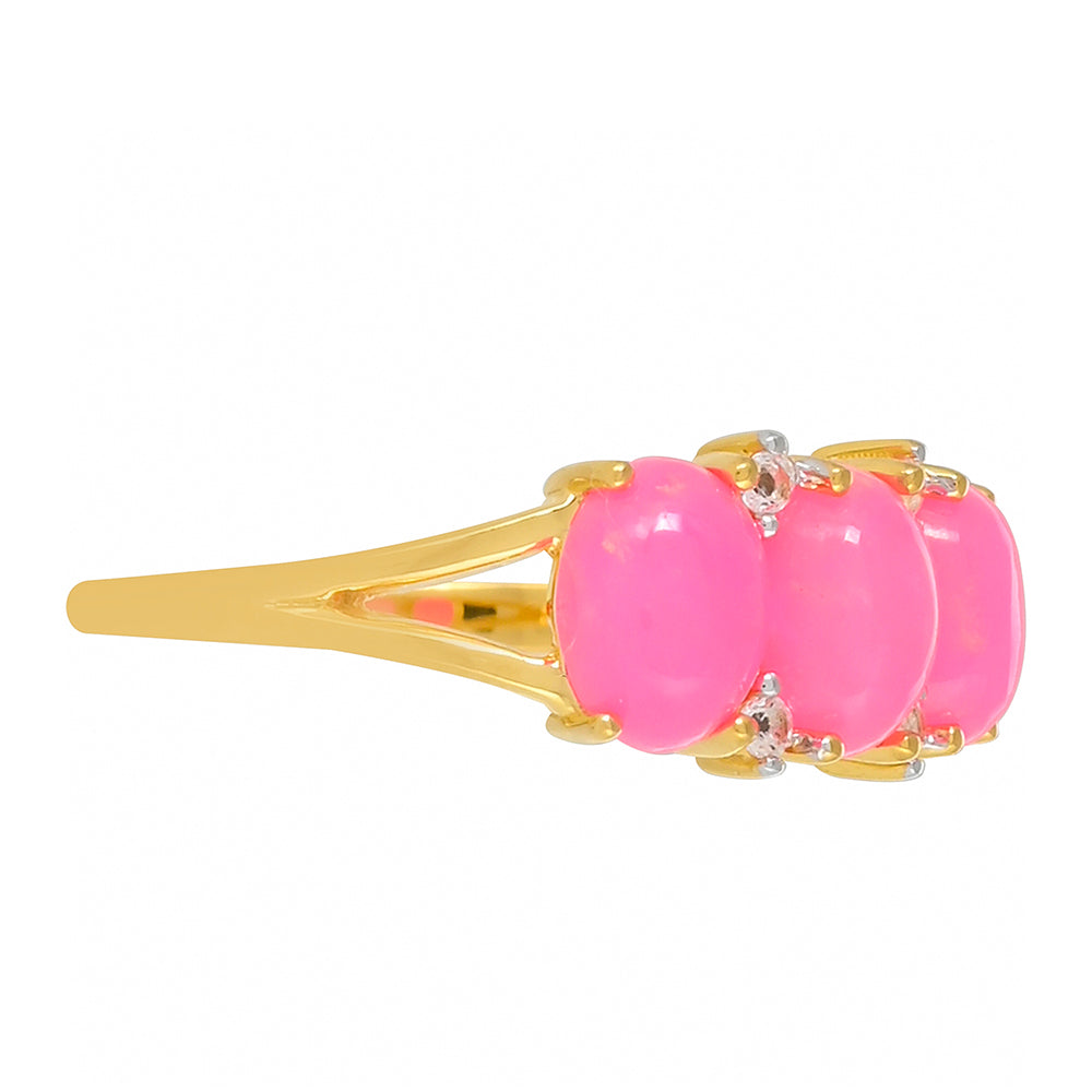 Goldplattierter Silberring mit äthiopischem neon pink Opal und weißem Topas 2
